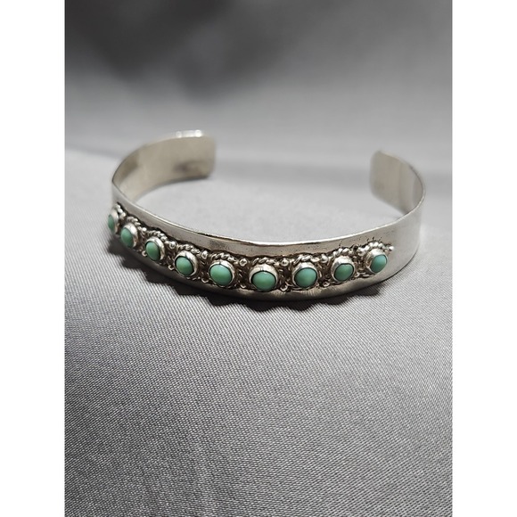 Sterling Jewelry - Sterling Petit Point Turquoise Cuff Bracelet 3/8" Vintage Signed MS 925 Mexico